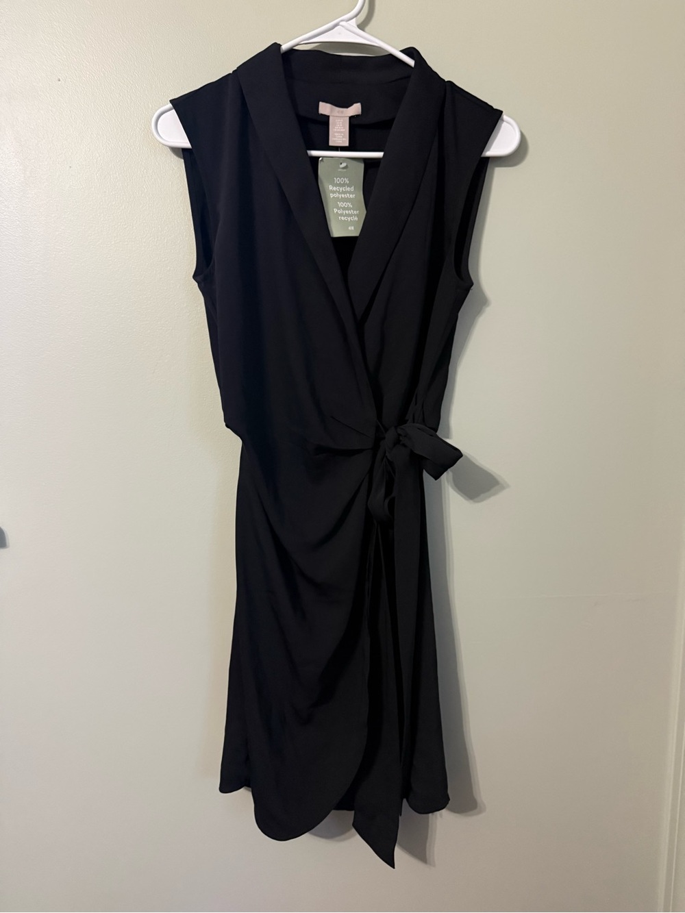 NWT H&M Black Sleeveless Wrap-Detail Dress - 100% Recycled Polyester XS